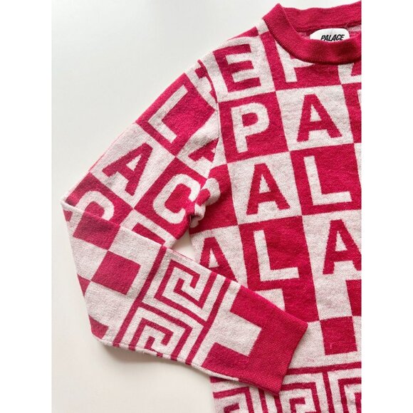 PALACE SKATEBOARDS Check-It Knit Red Logo Check Wool Crew Neck Sweater, Size L - Picture 7 of 16